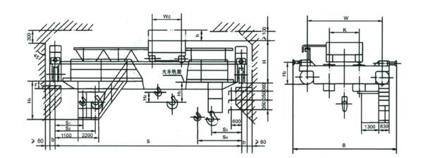 32/5噸、50/10噸雙梁吊鉤橋式起重機結(jié)構(gòu)圖